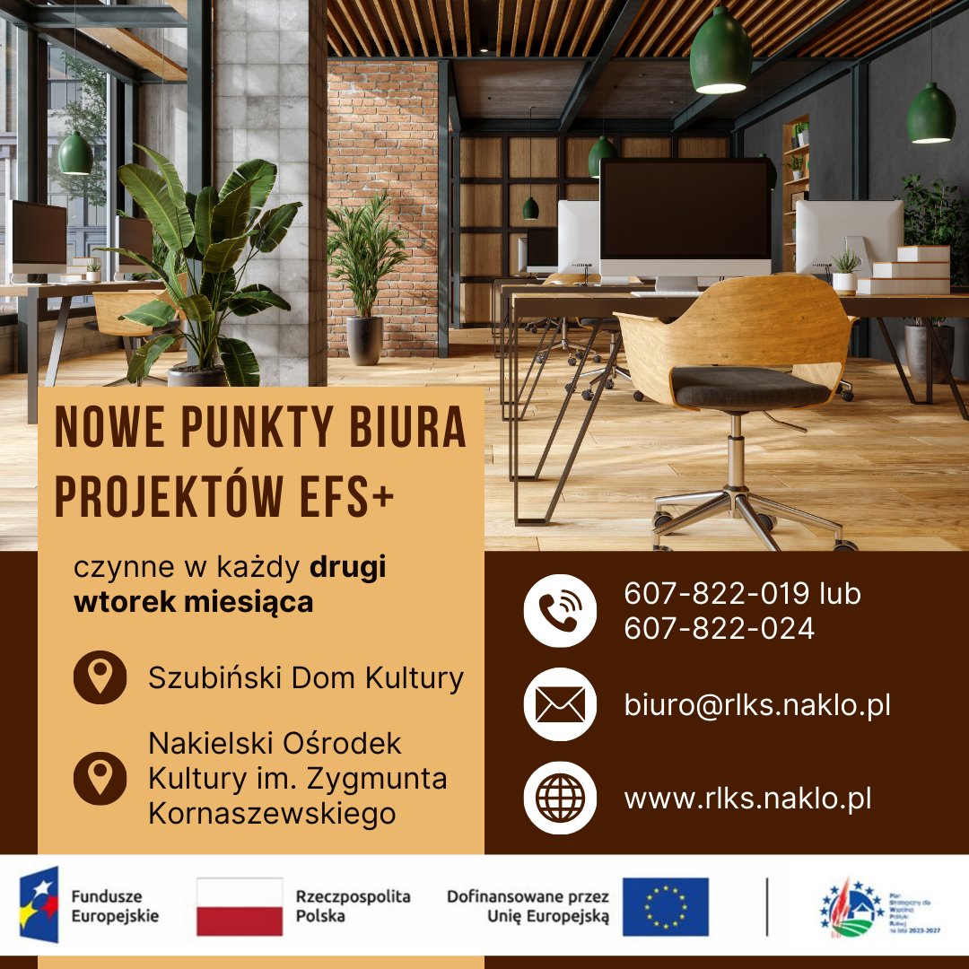 Plakat promocyjny nowych punktów. Poza informacjami zawartymi w tekście powyżej zawiera zdjęcie biura.